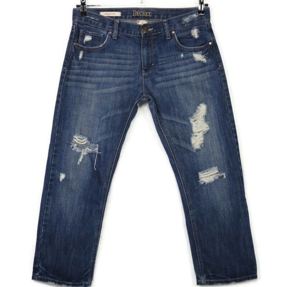 Decree Boyfriend Crop Capri Jeans Destroyed Distressed 7‎ - Picture 1 of 12